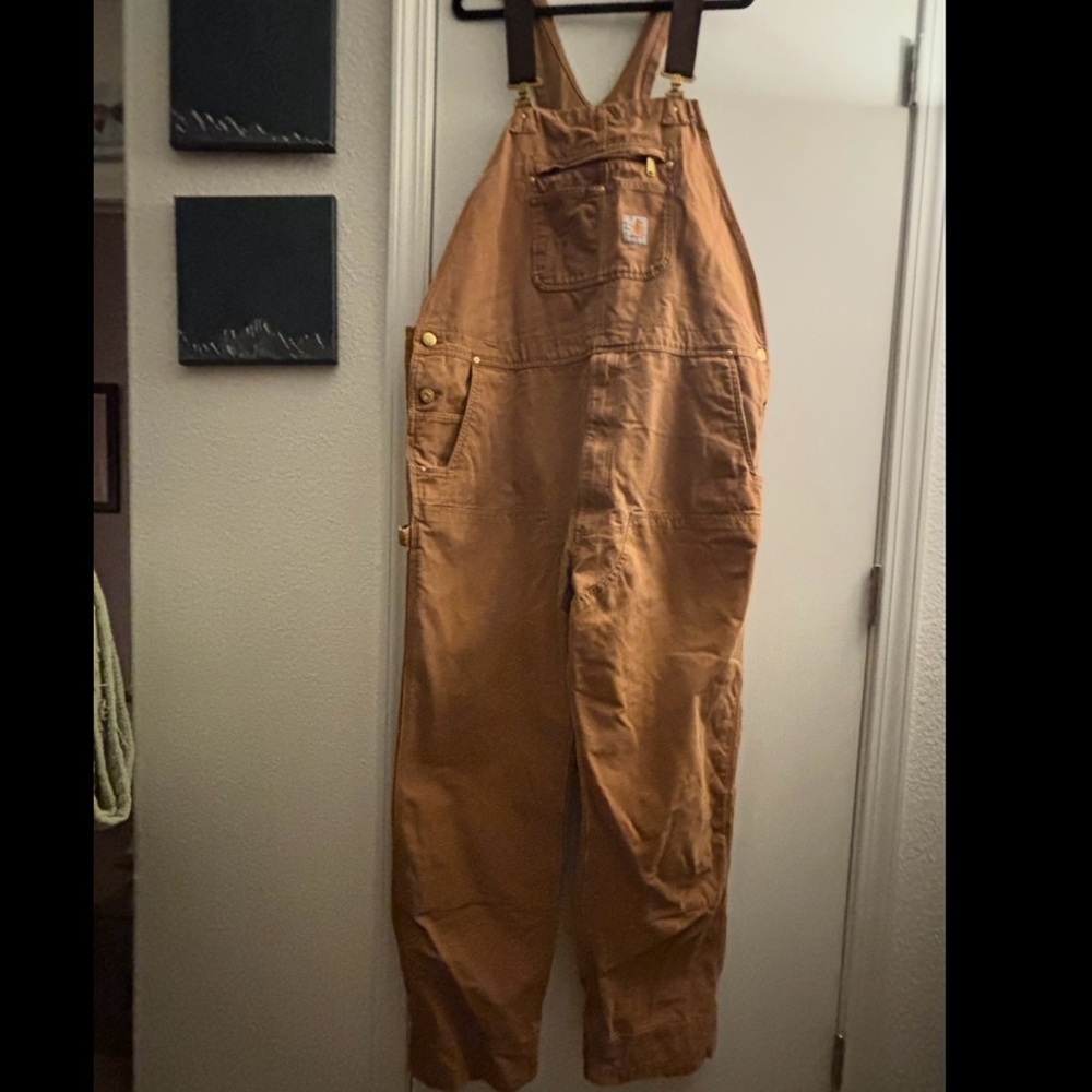 Carhartt Tan Work Bibs 44x34 Relaxed Fit